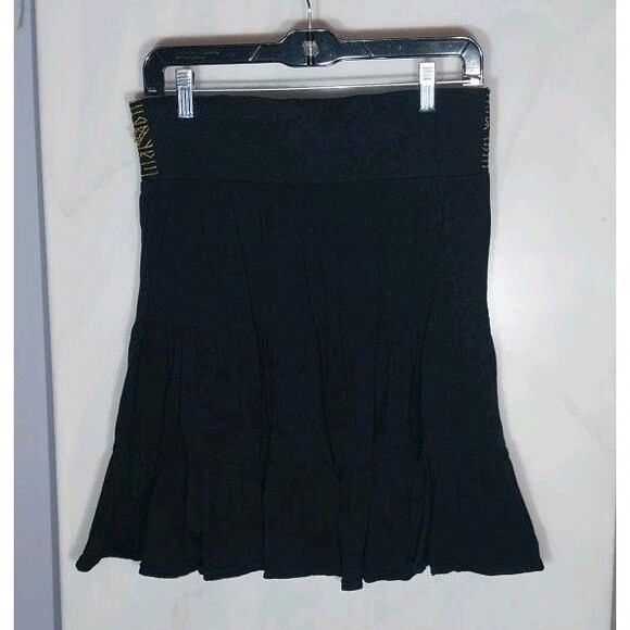 Energie Y2K Mini Tiered Skirt M Black Embroidered Beaded Sequin Boho Chic Whimsy - Picture 6 of 9